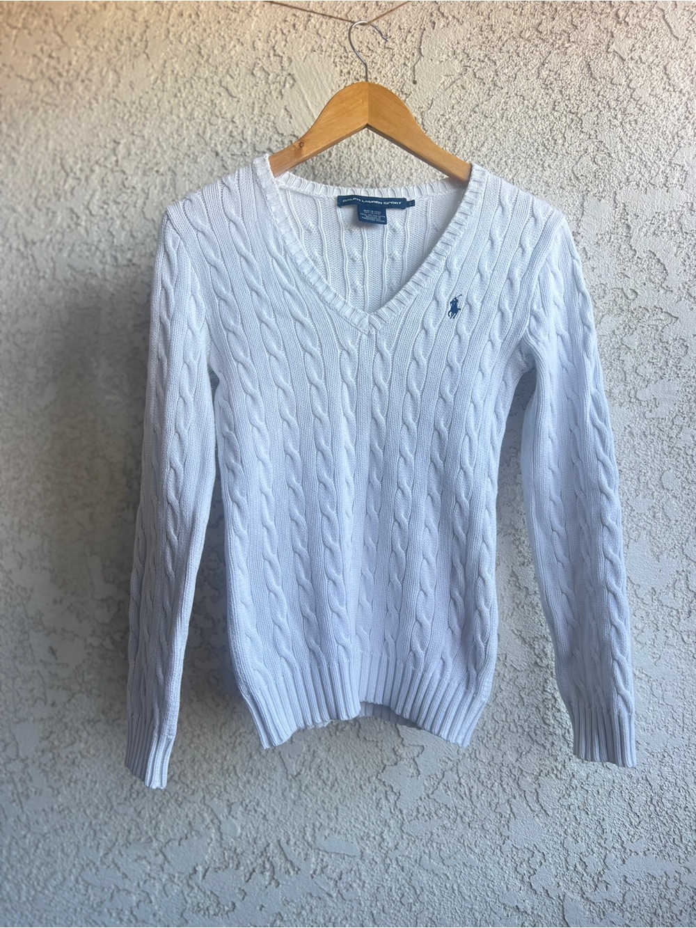 Ralph Lauren White Classic Cable V-Neck Sweater - Women's